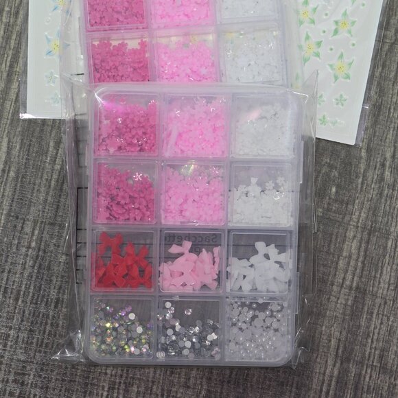 6 Pack Nail Art Flower Sticker & 2 Pack Resin Flowers Bows Pearls 3D Nail Charms - Picture 2 of 4